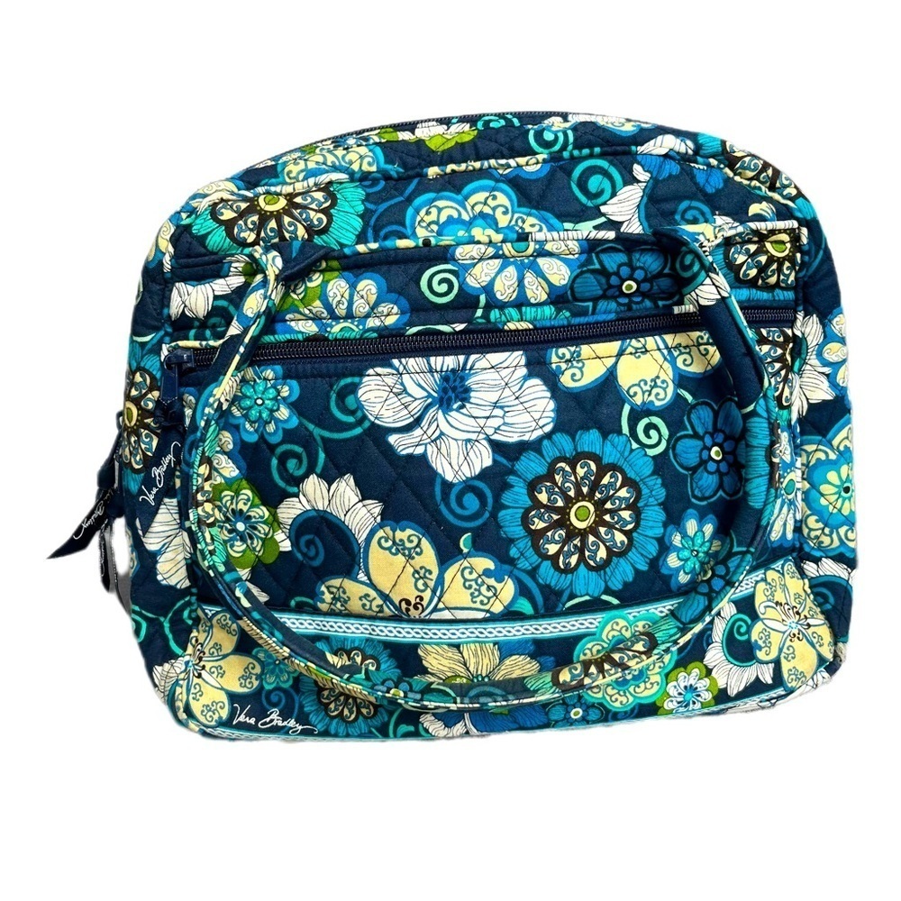 Vera Bradley Mod Floral Blue Retired Pattern Hobo Bag Tote Purse lots of pockets